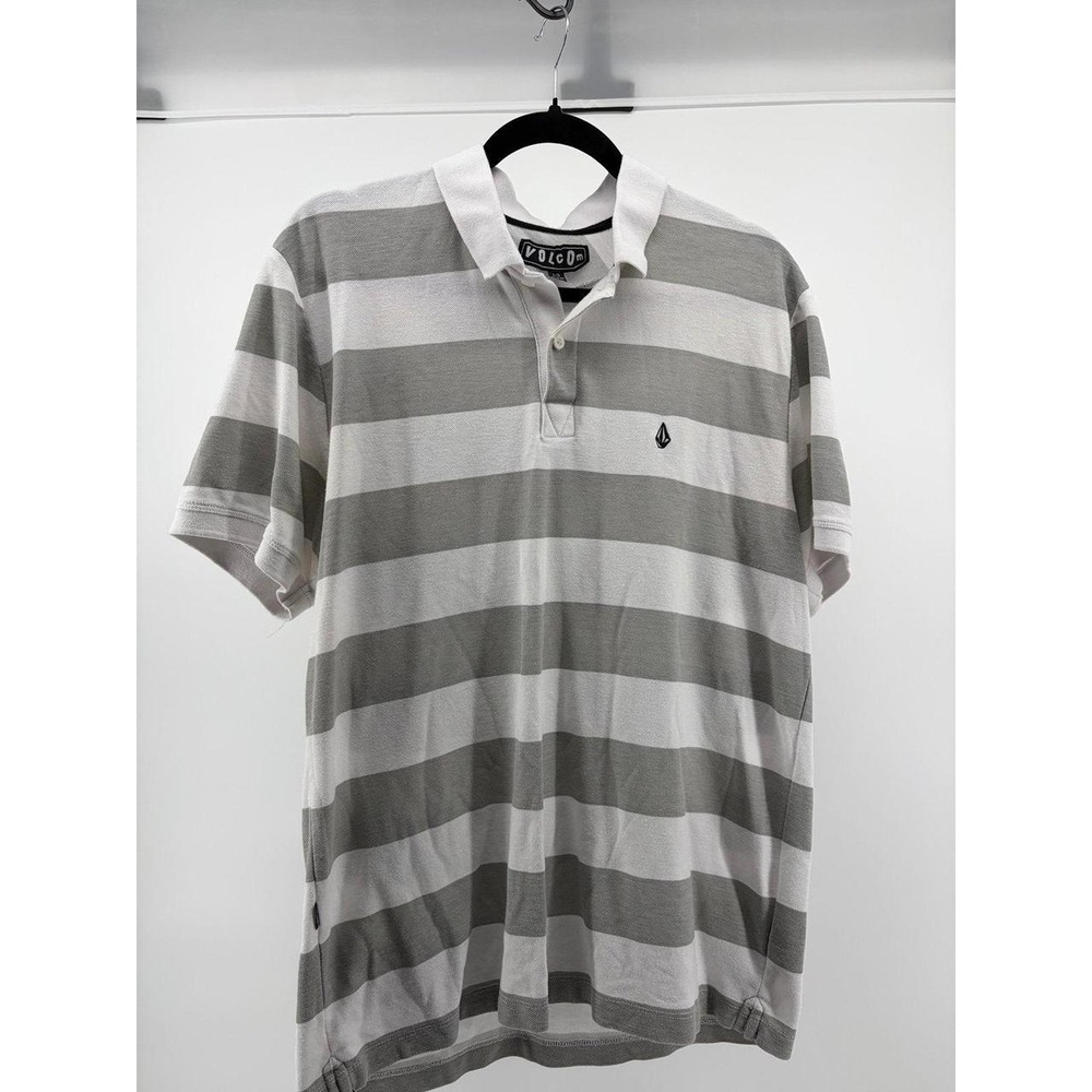 Volcom Polo Shirt, White Banger Polo, Embroidered Logo, Cotton, Men's Sz L 197